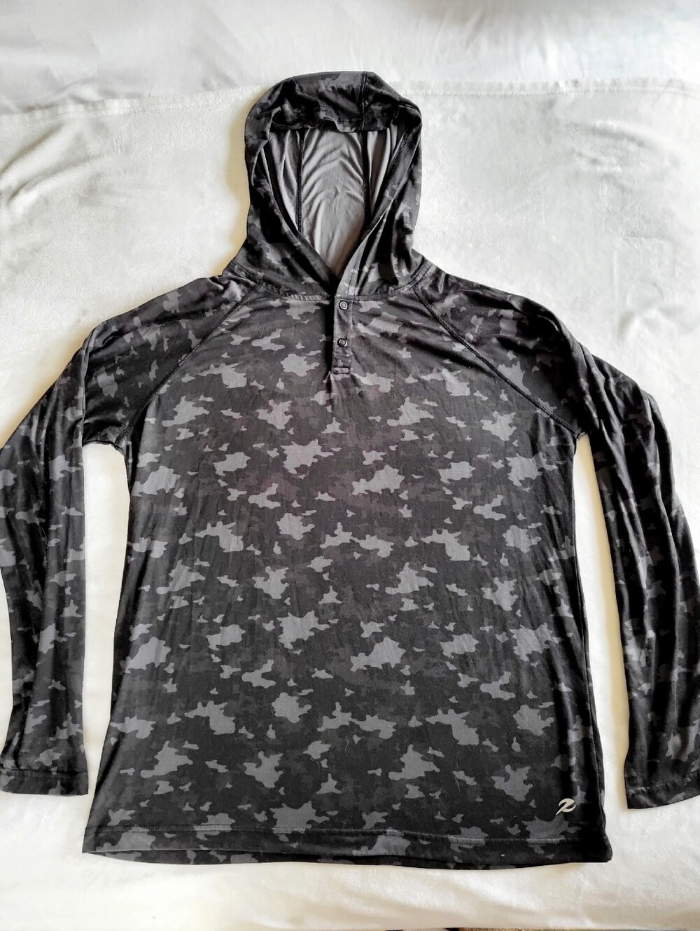 Energy Zone Mens Size L Hoodie Pullover Black Gray Camo Long Sleeve Snap Henley
